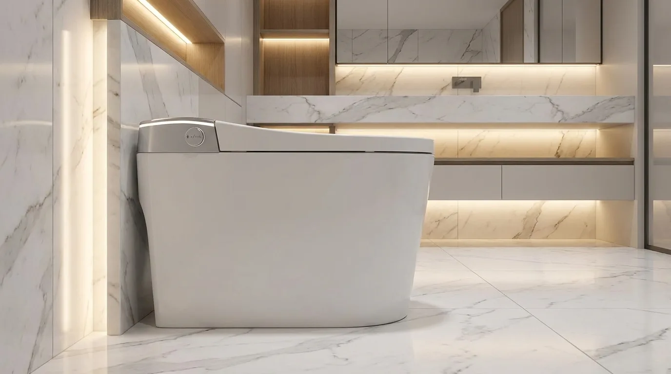 Profil du WC Technobain : réservoir intégré à la céramique